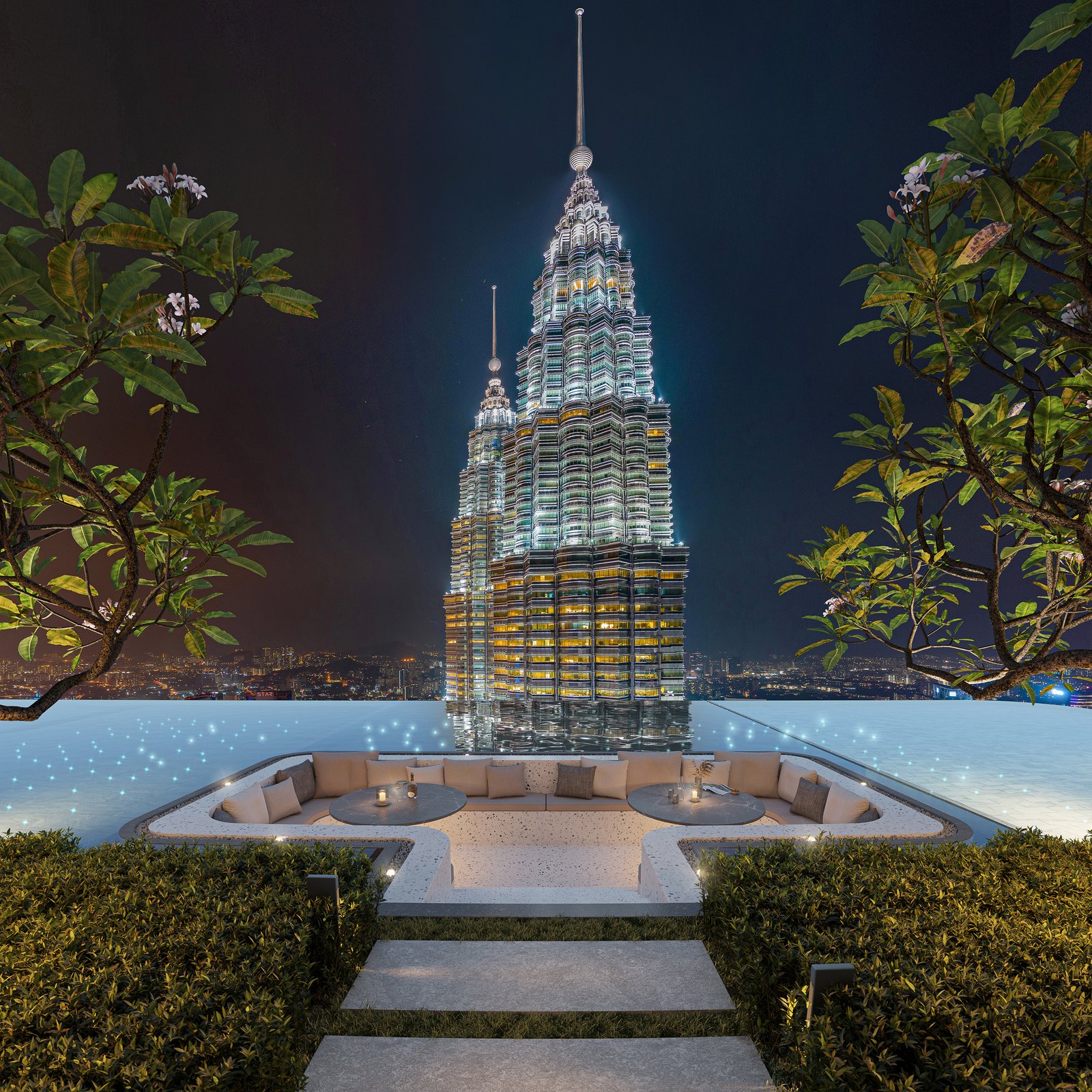 CloutHaus sky pool with Petronas Twin Towers view